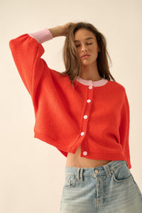 Ready or Not Contrast Knit Bubble-Sleeve Cardigan - ShopPromesa