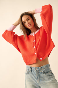 Ready or Not Contrast Knit Bubble-Sleeve Cardigan - ShopPromesa