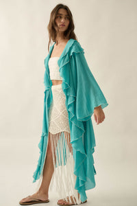 Lavish Living Open-Front Ruffle Kimono Robe - ShopPromesa