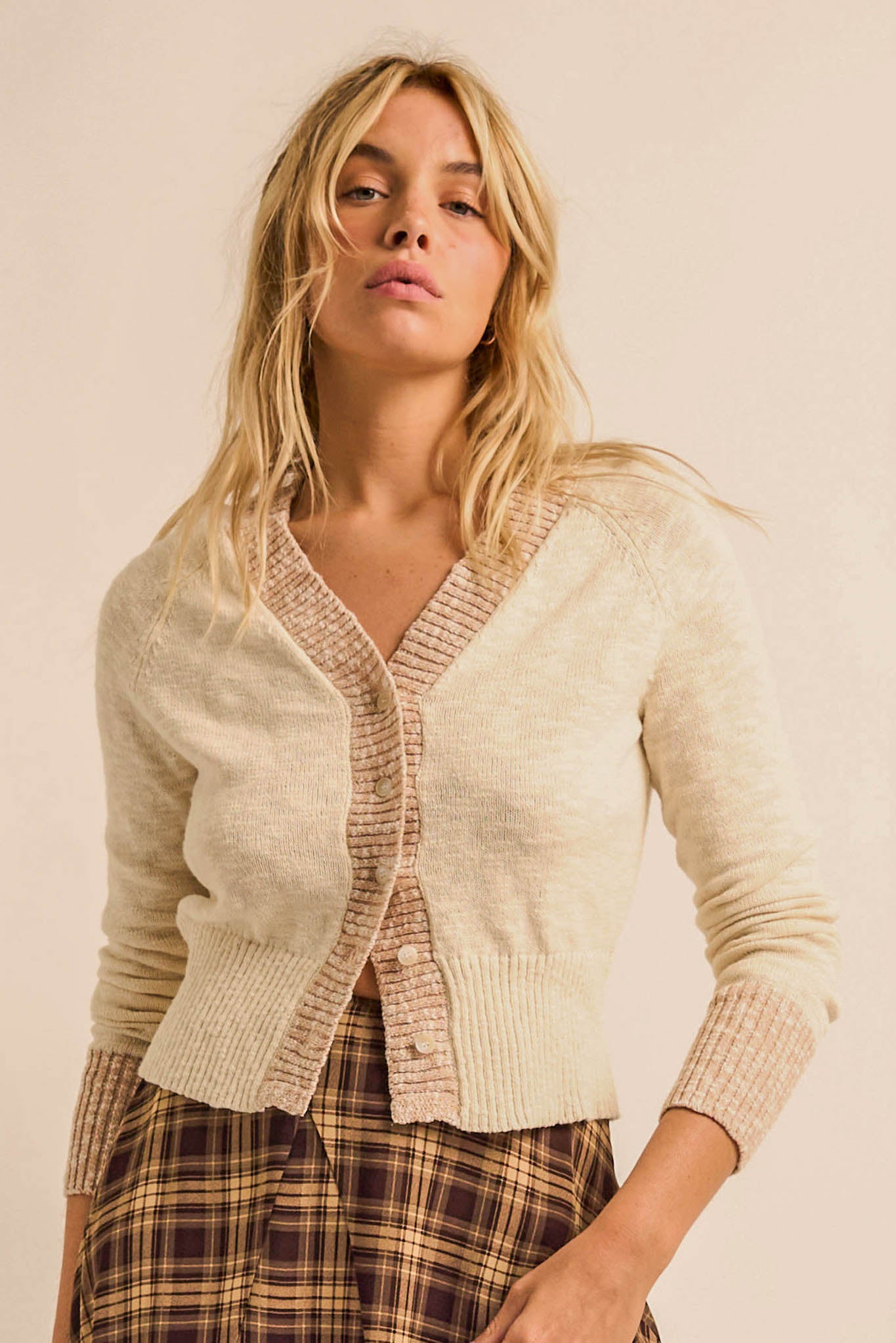 Good Faith Contrast Slub-Knit Cropped Cardigan - ShopPromesa