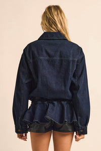 Shades of Blue Ruffle Peplum Pocket Denim Jacket - ShopPromesa