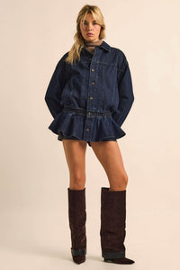 Shades of Blue Ruffle Peplum Pocket Denim Jacket - ShopPromesa