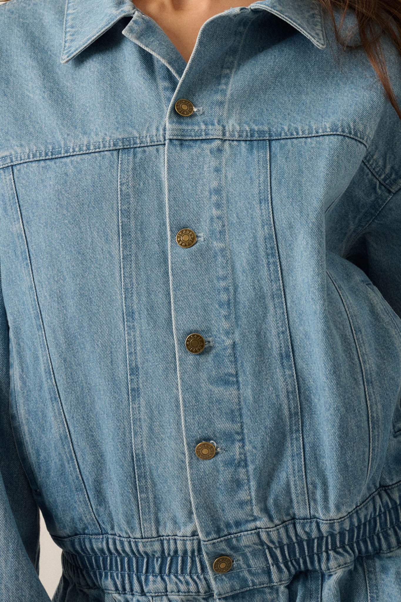 Shades of Blue Ruffle Peplum Pocket Denim Jacket - ShopPromesa