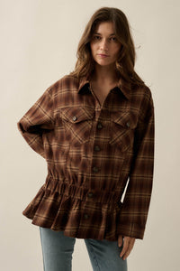 Orchard Trail Plaid Flannel Button-Up Peplum Shacket - ShopPromesa