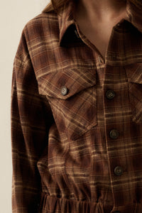 Orchard Trail Plaid Flannel Button-Up Peplum Shacket - ShopPromesa
