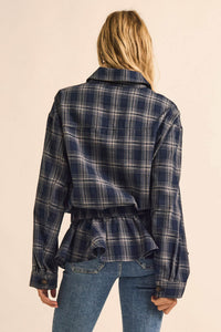 Orchard Trail Plaid Flannel Button-Up Peplum Shacket - ShopPromesa