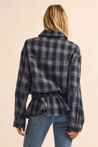Orchard Trail Plaid Flannel Button-Up Peplum Shacket - ShopPromesa