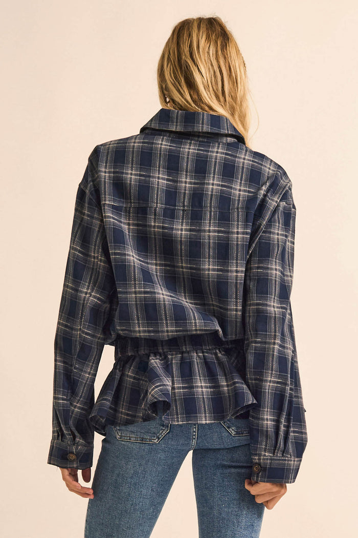 Orchard Trail Plaid Flannel Button-Up Peplum Shacket - ShopPromesa