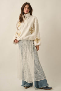 Snow Day Embroidered Fleece Pullover Jacket - ShopPromesa
