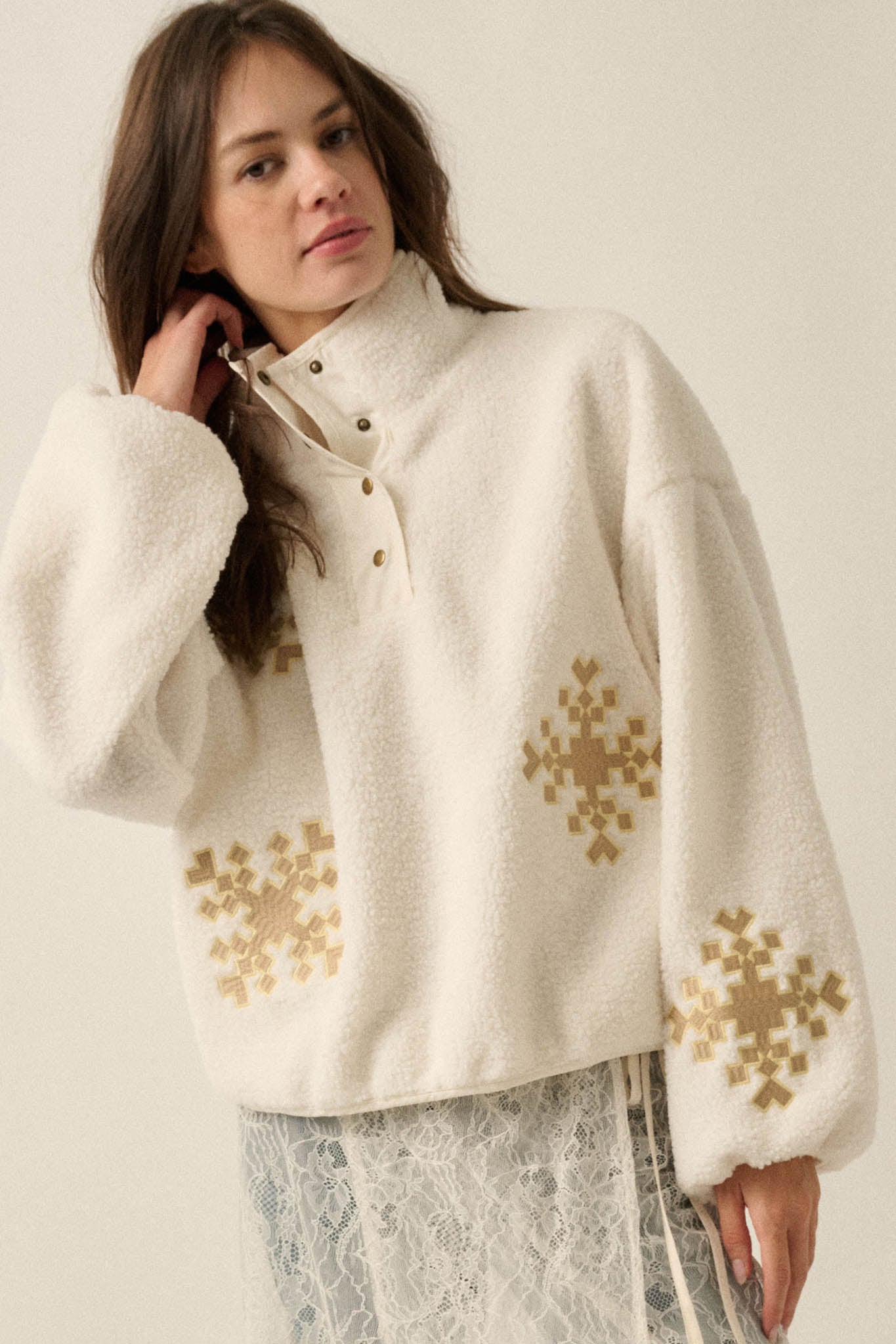 Snow Day Embroidered Fleece Pullover Jacket - ShopPromesa