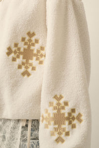 Snow Day Embroidered Fleece Pullover Jacket - ShopPromesa