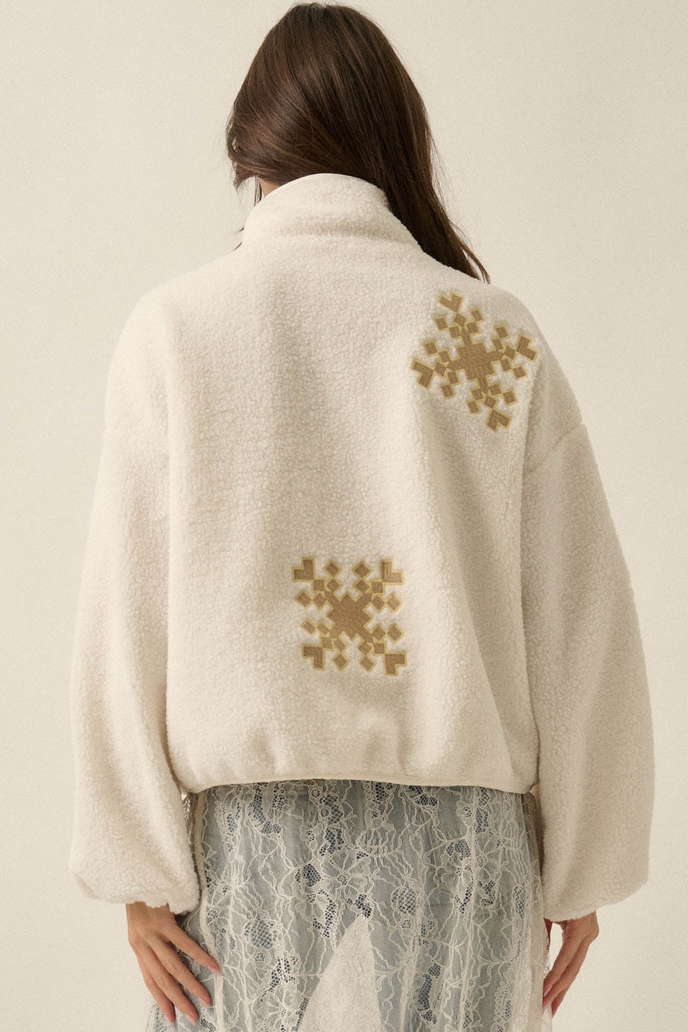 Snow Day Embroidered Fleece Pullover Jacket - ShopPromesa