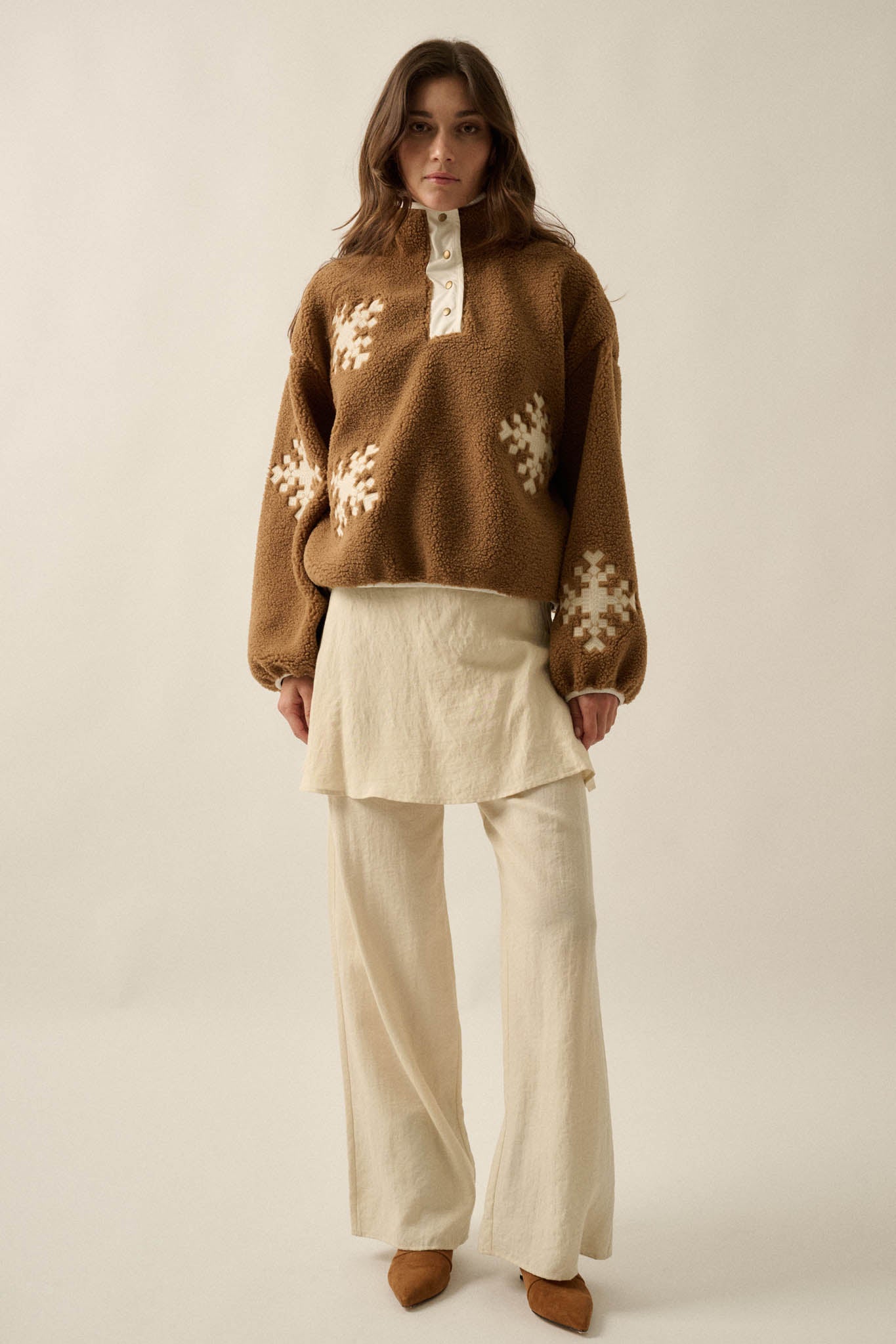 Snow Day Embroidered Fleece Pullover Jacket - ShopPromesa