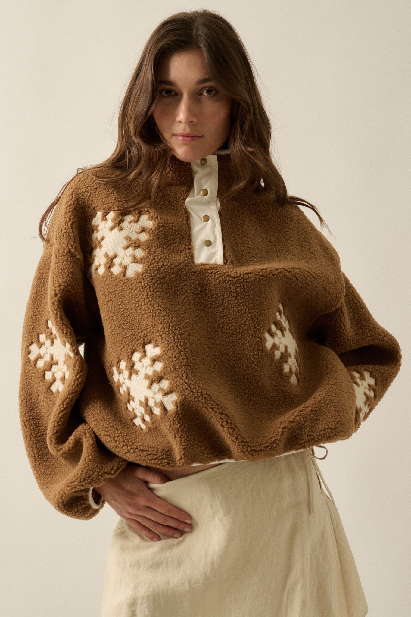 Snow Day Embroidered Fleece Pullover Jacket - ShopPromesa
