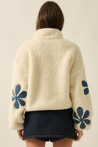 Darling Daisy Denim Flower Fleece Pullover Jacket - ShopPromesa