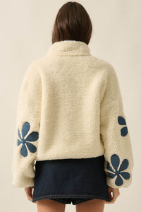 Darling Daisy Denim Flower Fleece Pullover Jacket - ShopPromesa