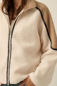 Twice as Nice Colorblock Sherpa Fleece Jacket - ShopPromesa