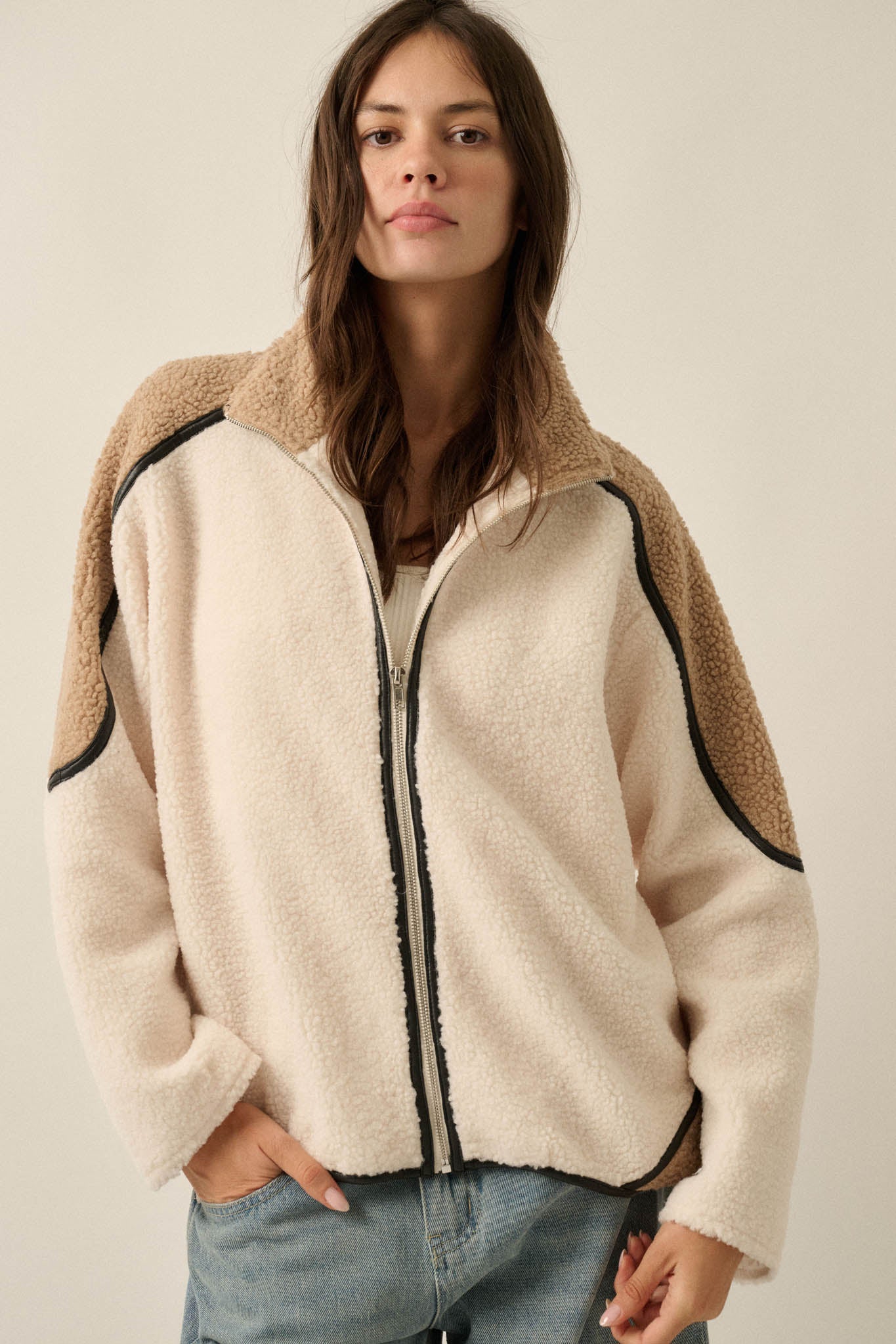 Twice as Nice Colorblock Sherpa Fleece Jacket - ShopPromesa