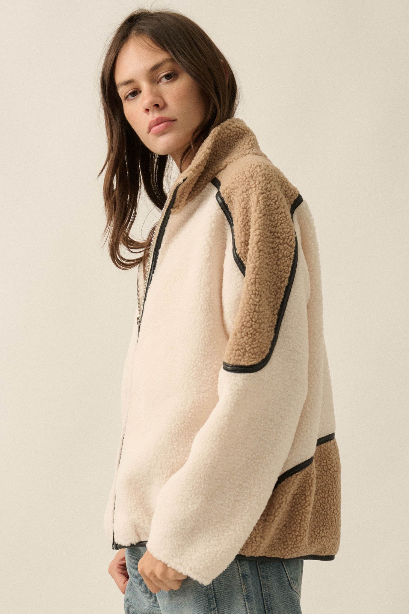 Twice as Nice Colorblock Sherpa Fleece Jacket - ShopPromesa