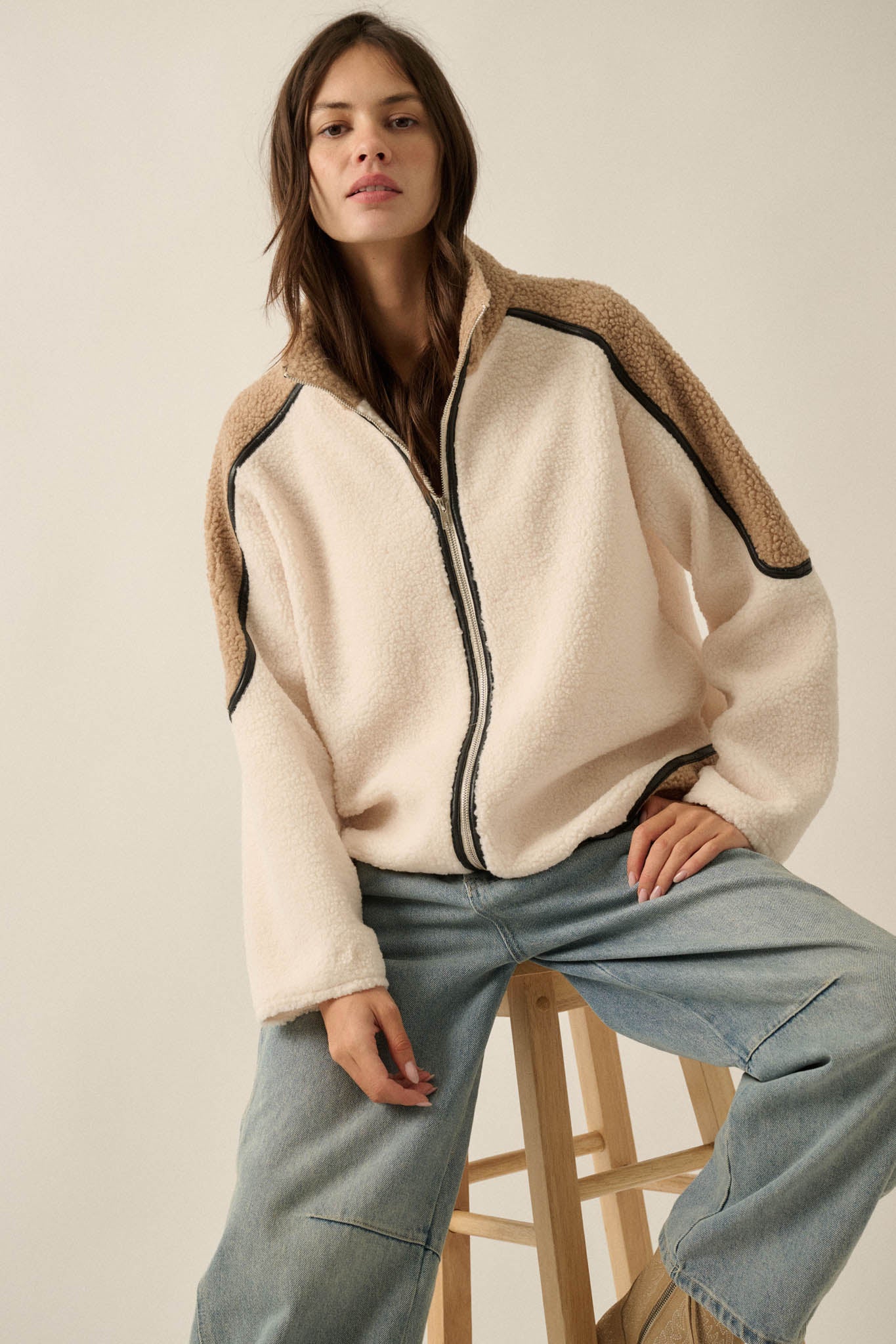 Twice as Nice Colorblock Sherpa Fleece Jacket - ShopPromesa