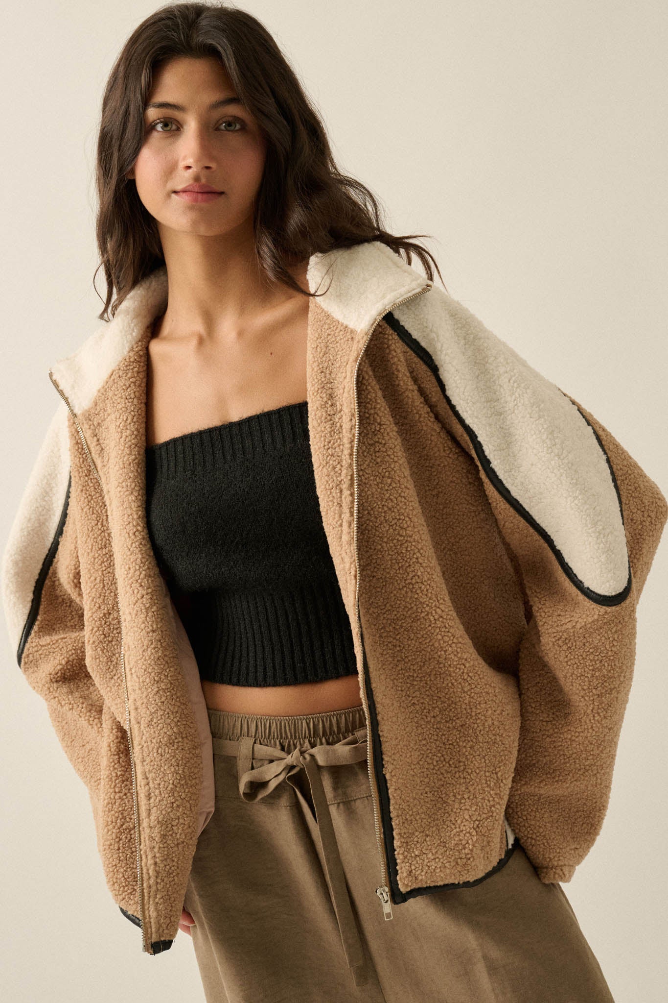 Twice as Nice Colorblock Sherpa Fleece Jacket - ShopPromesa