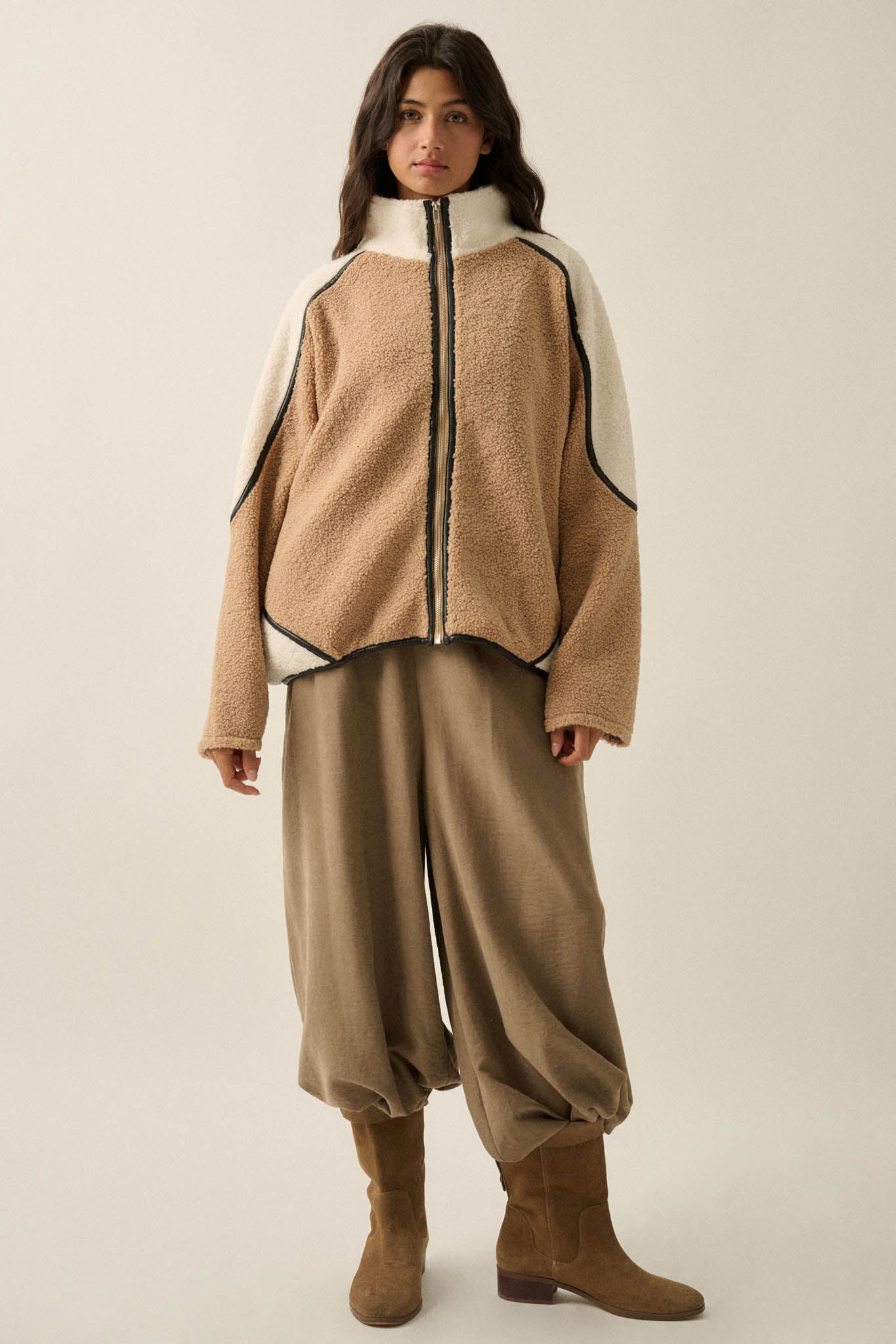 Twice as Nice Colorblock Sherpa Fleece Jacket - ShopPromesa