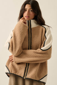 Twice as Nice Colorblock Sherpa Fleece Jacket - ShopPromesa