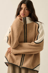 Twice as Nice Colorblock Sherpa Fleece Jacket - ShopPromesa