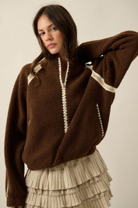 Warm Hug Fleece Crochet-Trim Half-Zip Pullover Jacket - ShopPromesa