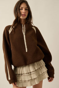 Warm Hug Fleece Crochet-Trim Half-Zip Pullover Jacket - ShopPromesa
