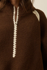 Warm Hug Fleece Crochet-Trim Half-Zip Pullover Jacket - ShopPromesa