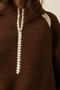 Warm Hug Fleece Crochet-Trim Half-Zip Pullover Jacket - ShopPromesa