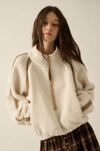 Warm Hug Fleece Crochet-Trim Half-Zip Pullover Jacket - ShopPromesa