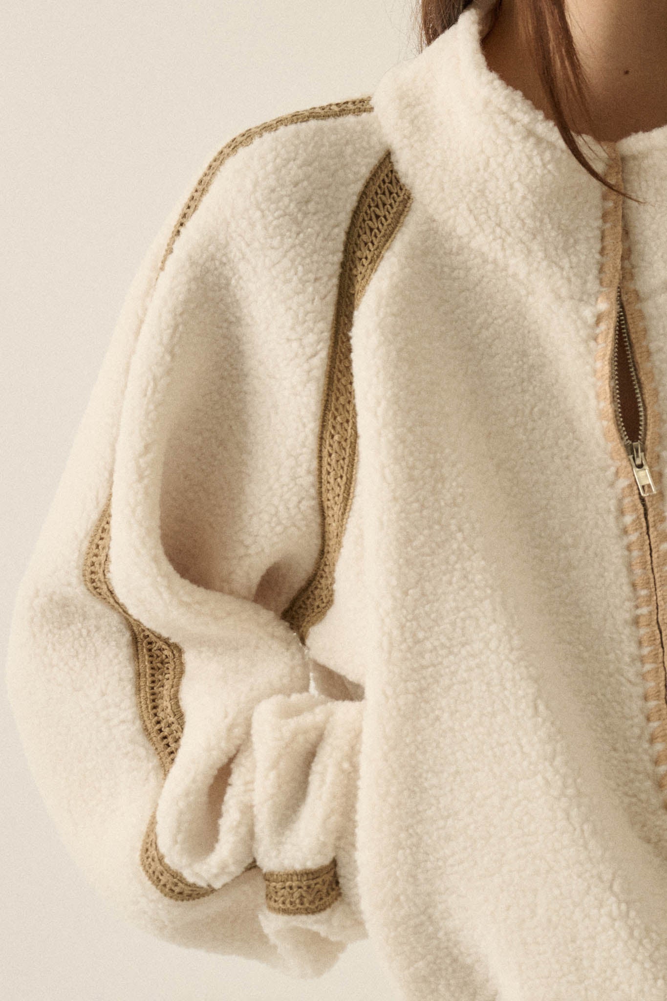 Warm Hug Fleece Crochet-Trim Half-Zip Pullover Jacket - ShopPromesa