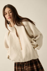Warm Hug Fleece Crochet-Trim Half-Zip Pullover Jacket - ShopPromesa
