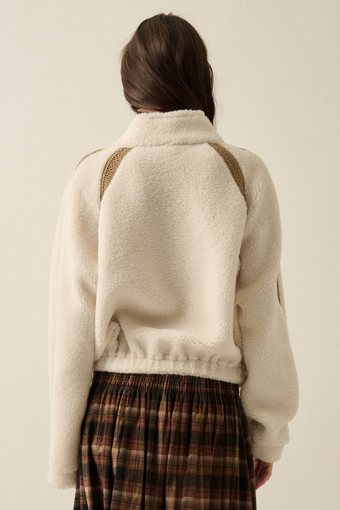 Warm Hug Fleece Crochet-Trim Half-Zip Pullover Jacket - ShopPromesa