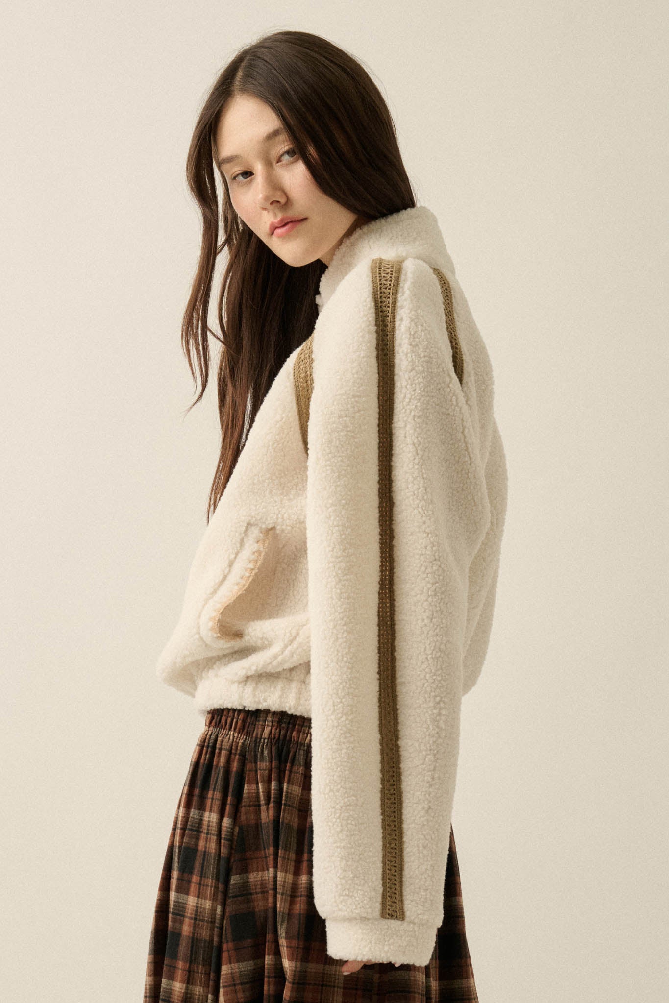 Warm Hug Fleece Crochet-Trim Half-Zip Pullover Jacket - ShopPromesa
