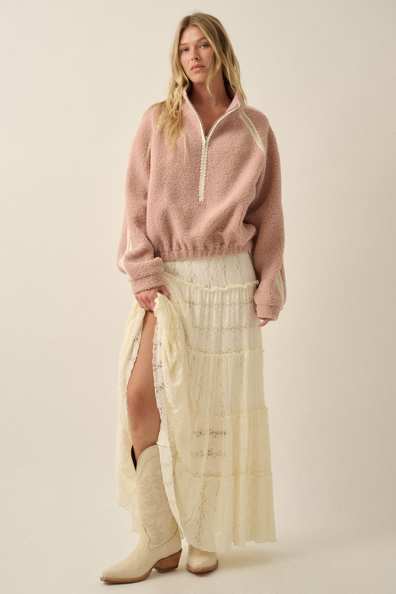 Warm Hug Fleece Crochet-Trim Half-Zip Pullover Jacket - ShopPromesa