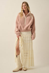 Warm Hug Fleece Crochet-Trim Half-Zip Pullover Jacket - ShopPromesa