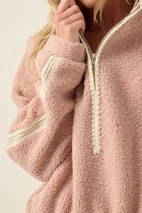 Warm Hug Fleece Crochet-Trim Half-Zip Pullover Jacket - ShopPromesa