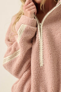 Warm Hug Fleece Crochet-Trim Half-Zip Pullover Jacket - ShopPromesa