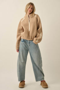 Warm Hug Fleece Crochet-Trim Half-Zip Pullover Jacket - ShopPromesa