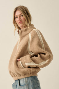 Warm Hug Fleece Crochet-Trim Half-Zip Pullover Jacket - ShopPromesa