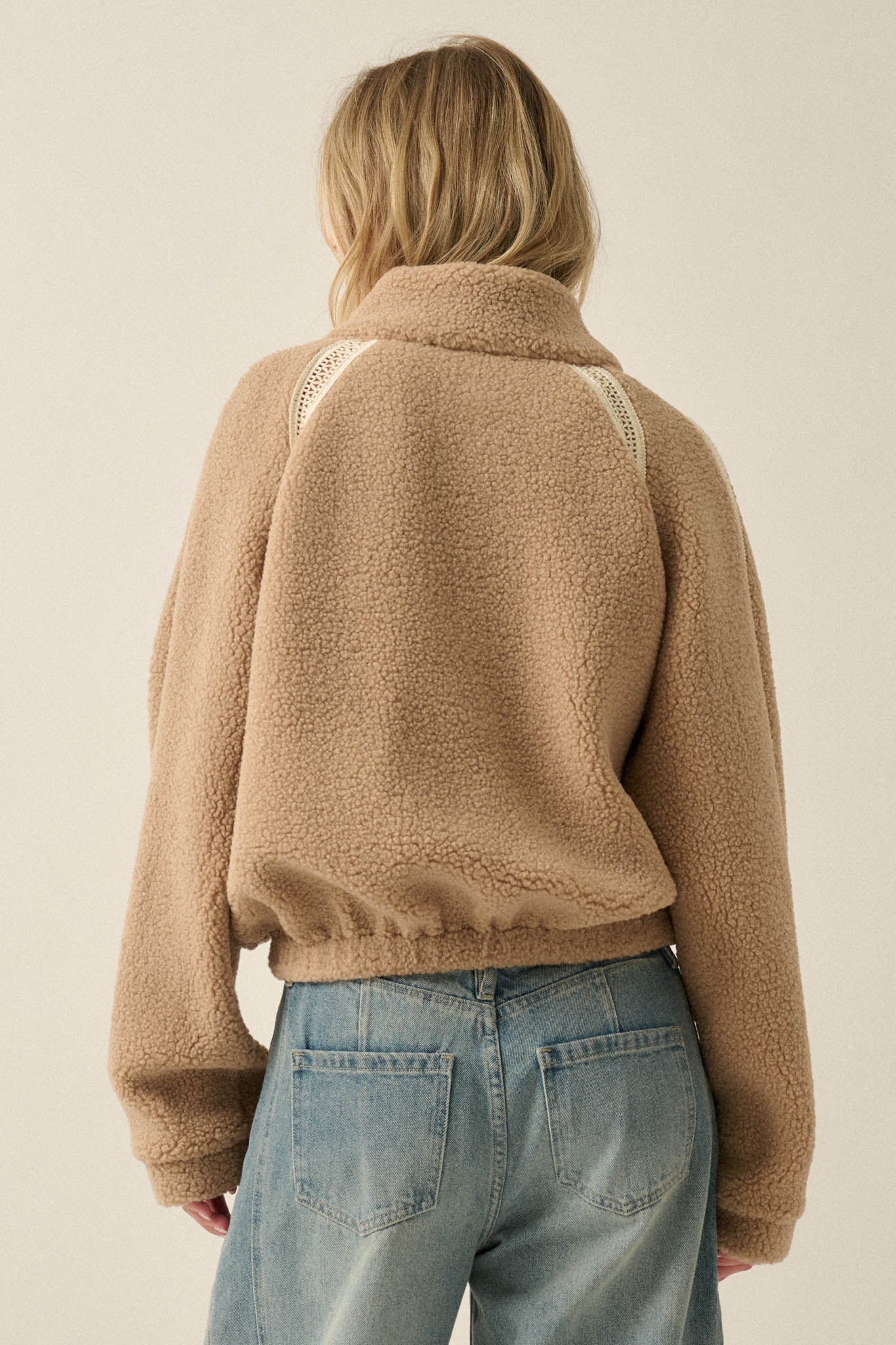 Warm Hug Fleece Crochet-Trim Half-Zip Pullover Jacket - ShopPromesa