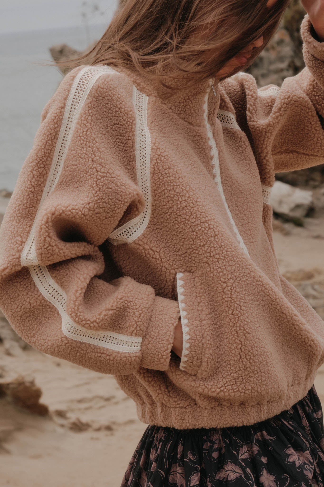 Warm Hug Fleece Crochet-Trim Half-Zip Pullover Jacket - ShopPromesa