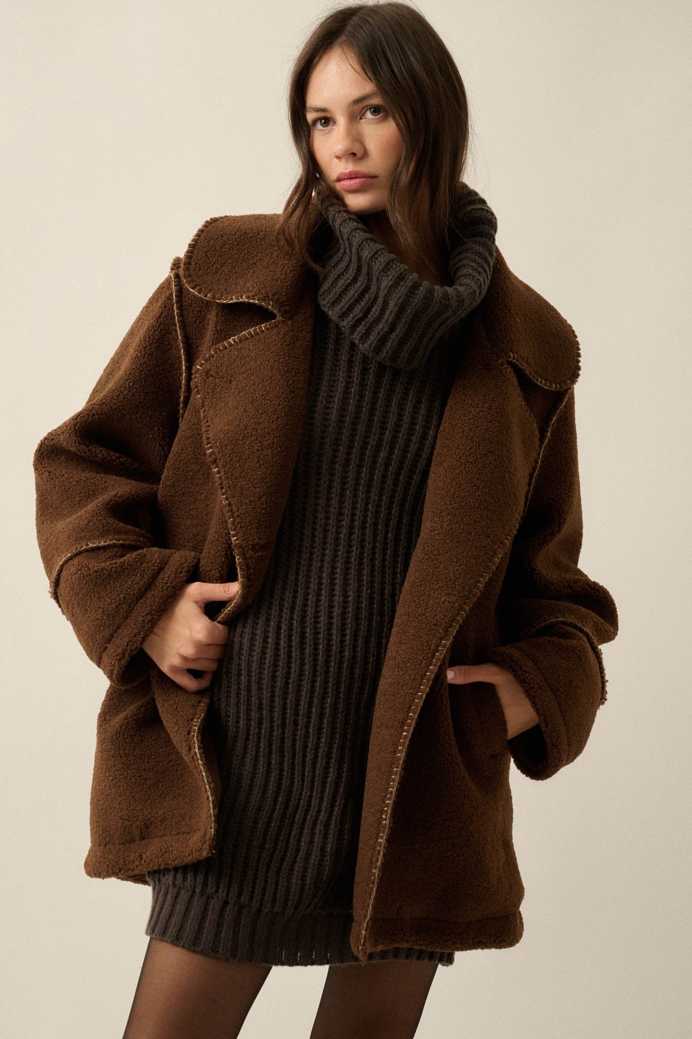 Bit of Fluff Fleece Exposed-Seam Asymmetric Jacket - ShopPromesa