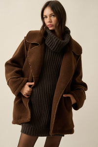 Bit of Fluff Fleece Exposed-Seam Asymmetric Jacket - ShopPromesa