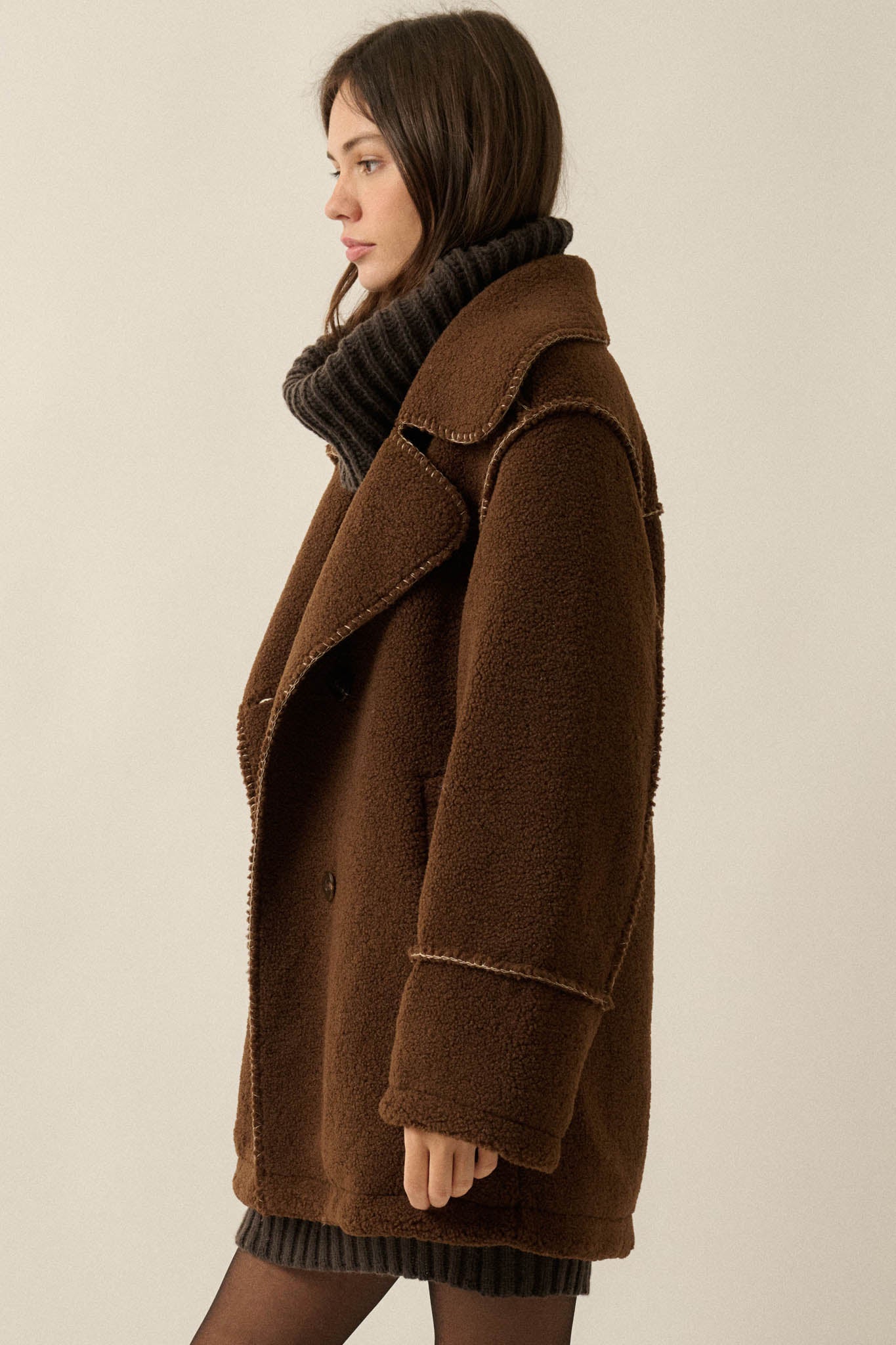 Bit of Fluff Fleece Exposed-Seam Asymmetric Jacket - ShopPromesa