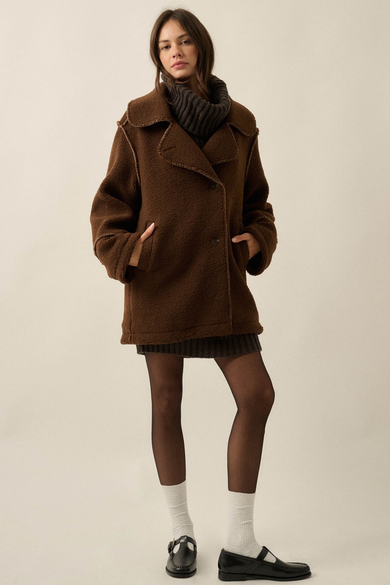 Bit of Fluff Fleece Exposed-Seam Asymmetric Jacket - ShopPromesa