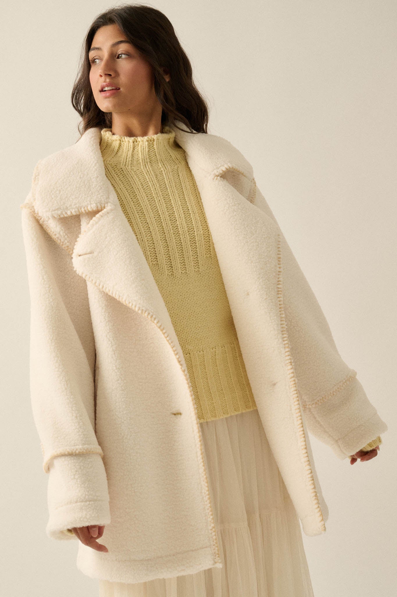 Bit of Fluff Fleece Exposed-Seam Asymmetric Jacket - ShopPromesa